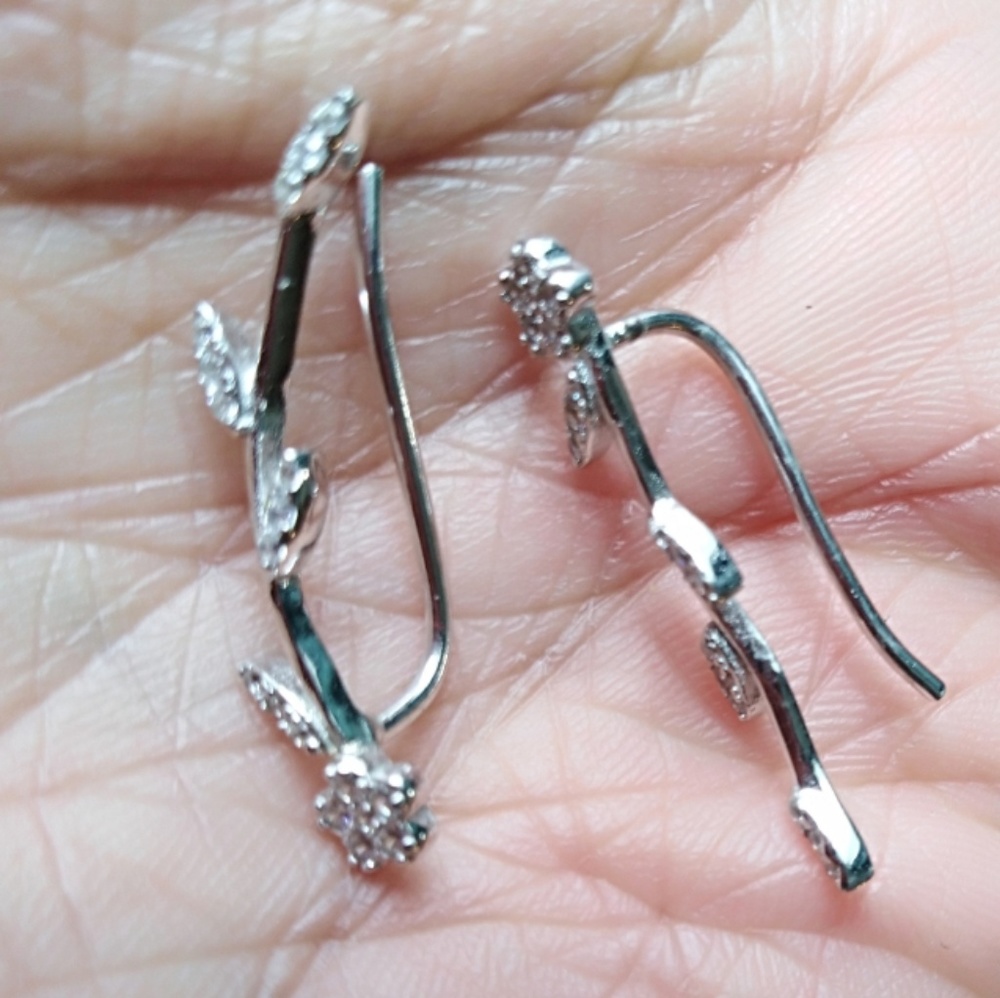 Sterling Silver rose ear climbers cz